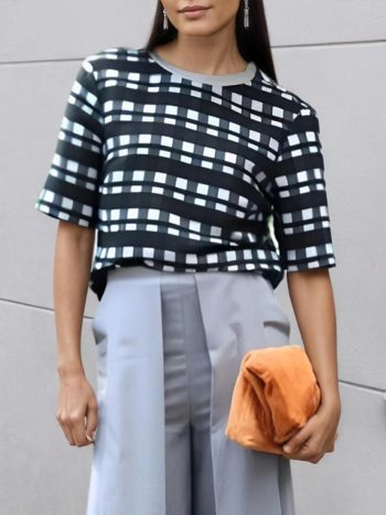 Sweaters | Urban Plaid Crew Neck Loose Sweater - Women